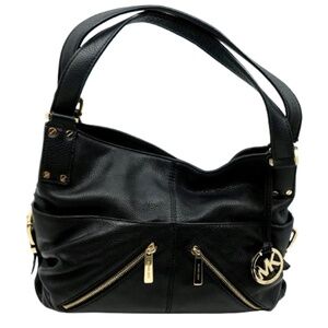 MICHAEL Michael Kors Black Leather Shoulder Bag with Gold Hardware